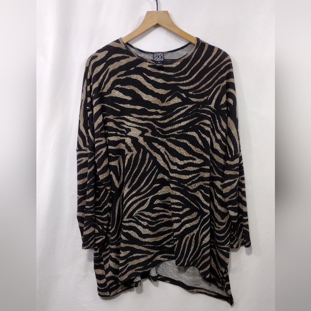 Clara Sun Woo Zebra Print Tunic Women's S Brown Black Boho Retro 90s Y2K - Picture 2 of 10